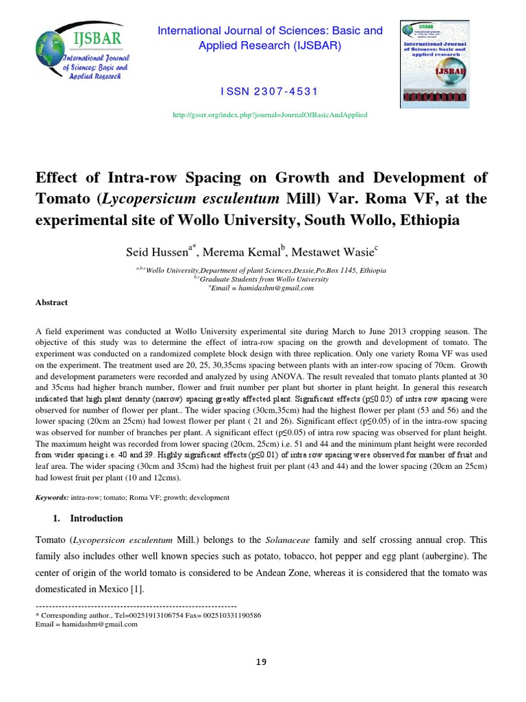 Intra-row Spacing Effects on Tomato Growth | PDF | Tomato | Experiment