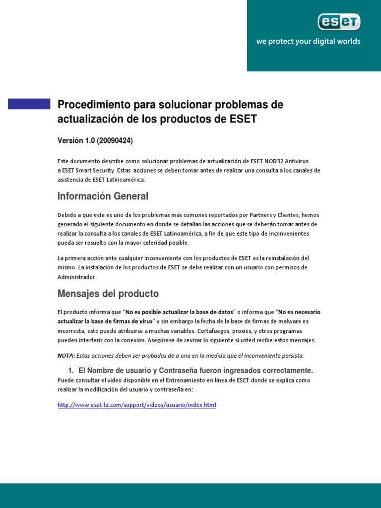 ESET Manual Actualizaciones PDF Contraseña Malware