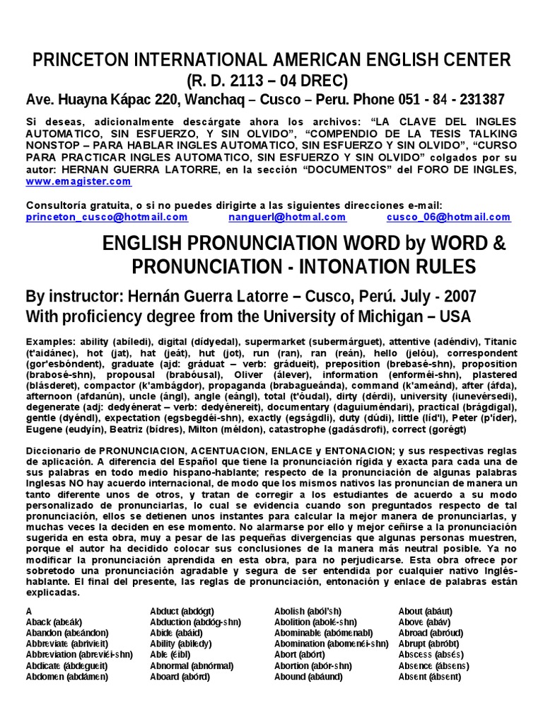 English Pronunciation Rules Virtual Comunicacion Linguistica