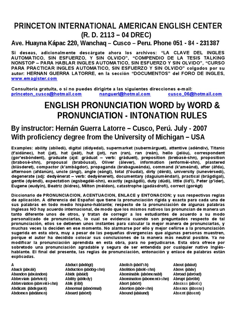 Spole tilbage Absolut Giv rettigheder English Pronunciation & Rules - Virtual | PDF | Comunicación | Lingüística