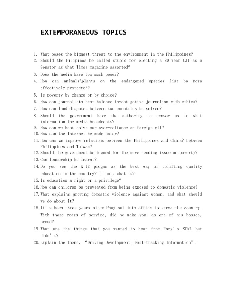 Extemporaneous Topics | PDF | Public Opinion | Mass Media