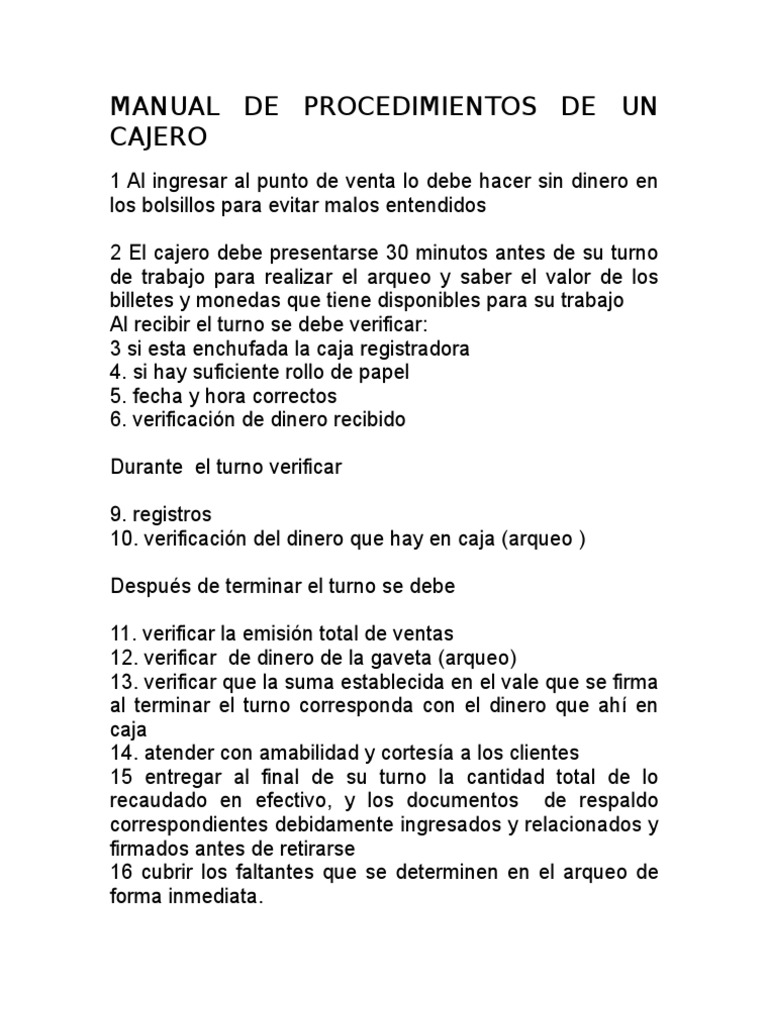 Manual de Procedimientos de Un Cajero