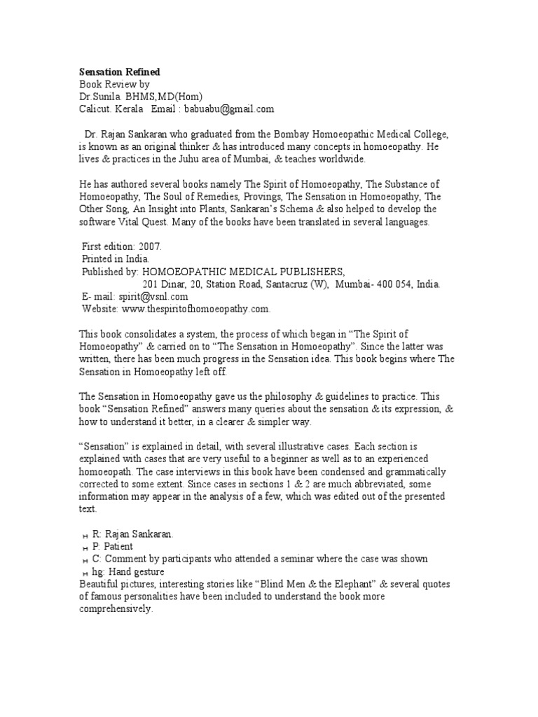 Sensation Refined | PDF | Homeopathy | Senses