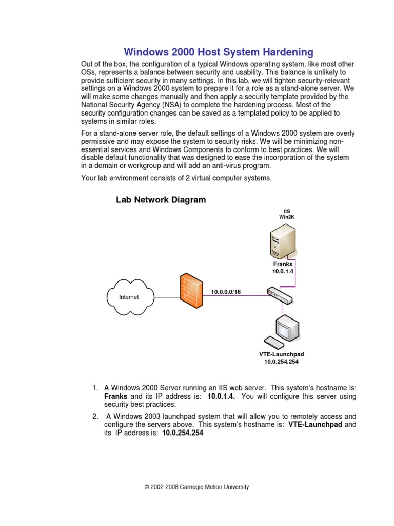Windows 2000 Host System Hardening: Lab Network Diagram | PDF | Windows ...