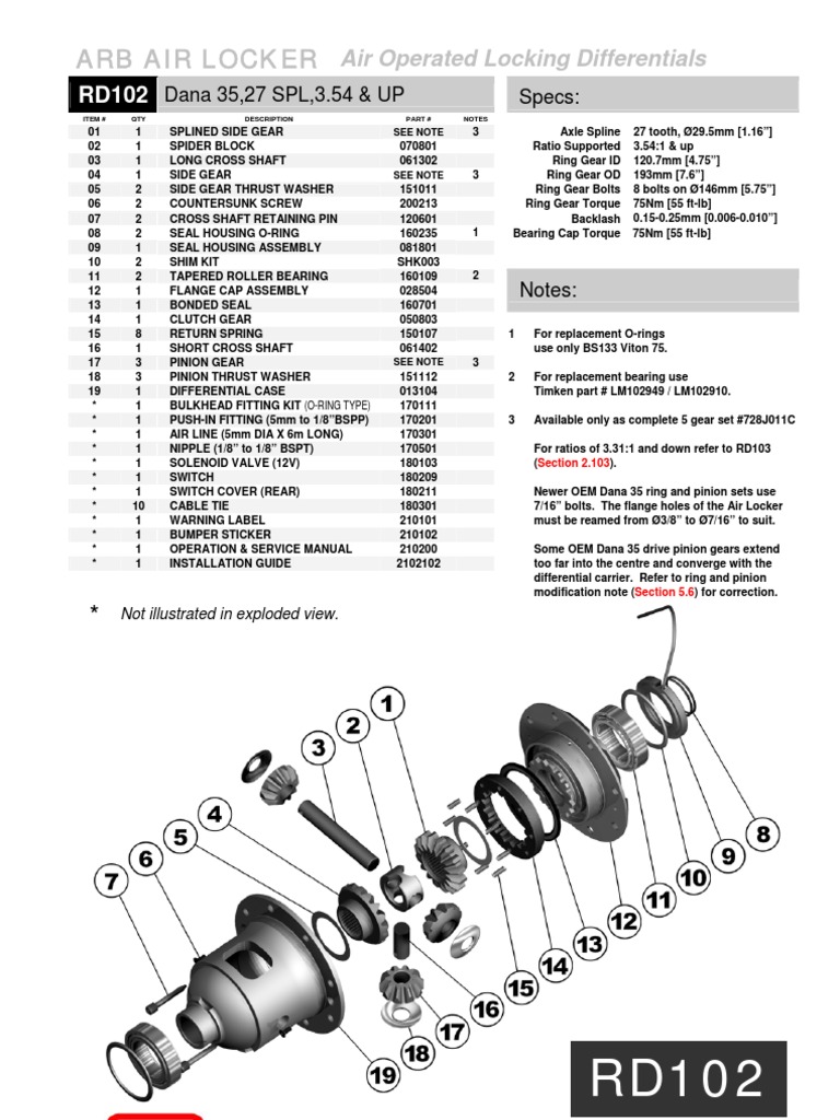 ARB Dana 35 Parts Manual Gear Axle