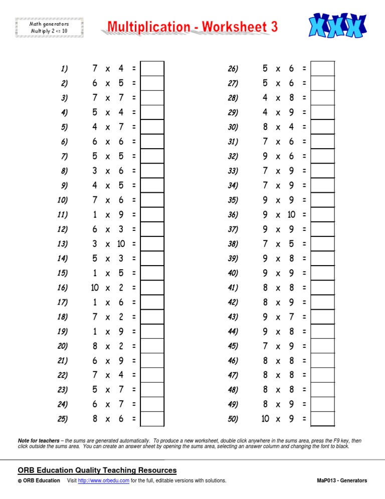 Orb Education Quality Teaching Resources Math Generators Multiply 2 10 Lesson Plan Teaching Mathematics