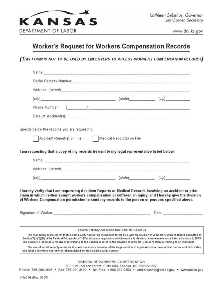 Department of Labor: kwc98 (Rev-10-07) | PDF | Workers' Compensation ...
