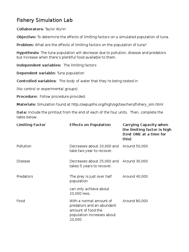 Fishery Simulation Lab PDF Predation Simulation