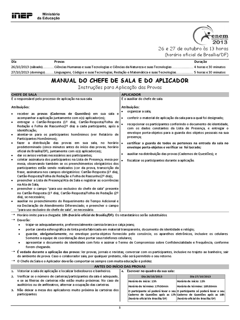 Manual Do Chefe De Sala E Do Aplicador Enem 2021