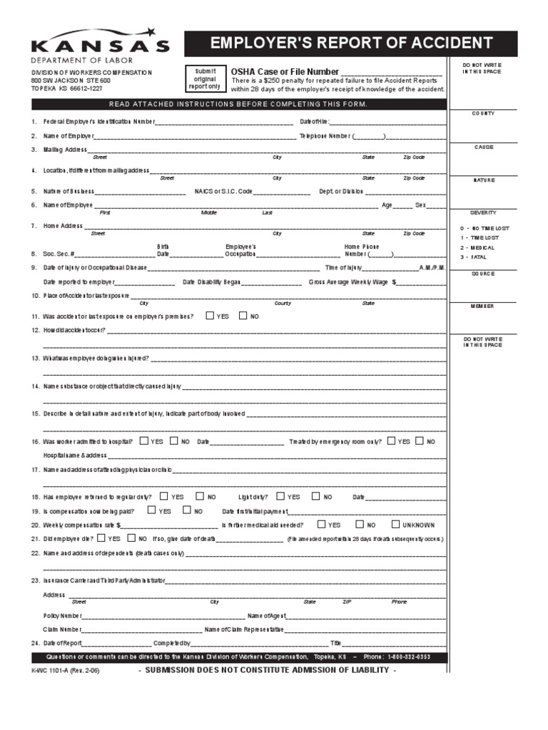 Employer'S Report of Accident: OSHA Case or File Number | PDF | Workers ...