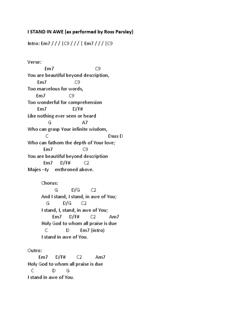 I STAND IN AWE chord progression version by Ross Parsley