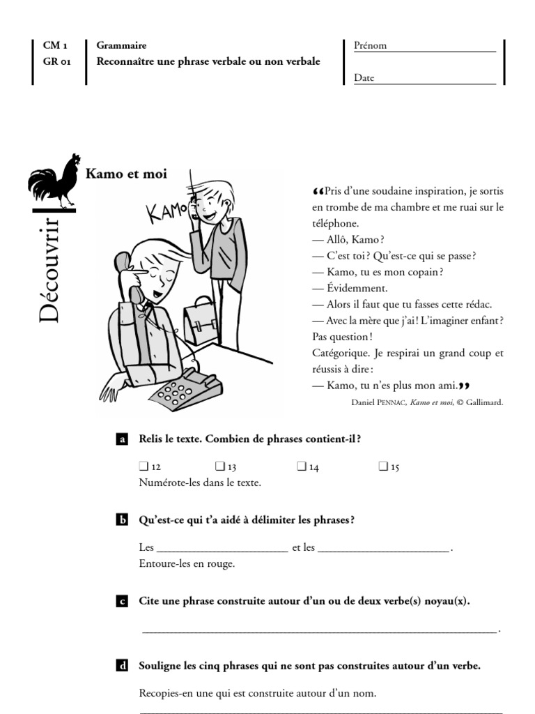 Evaluation Cm2 Phrase Verbale Et Non Verbale Grammaire CM1 | PDF | Phrase | Ponctuation