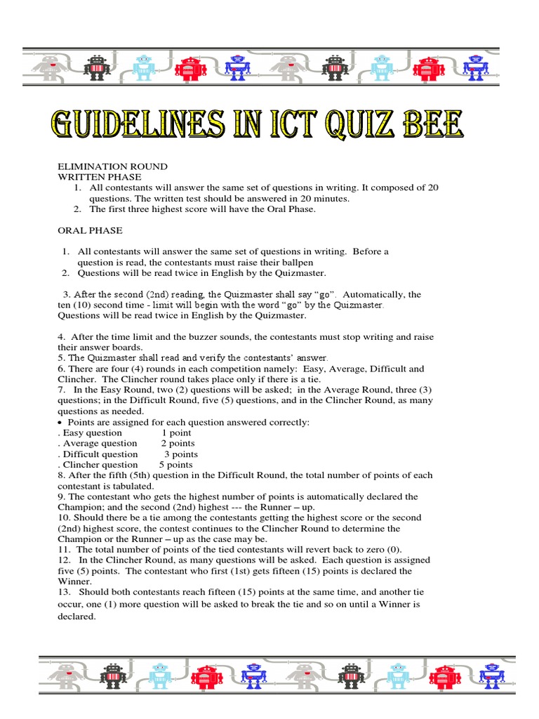 Guidelines in Quiz Bee PDF Game Shows Television Programs
