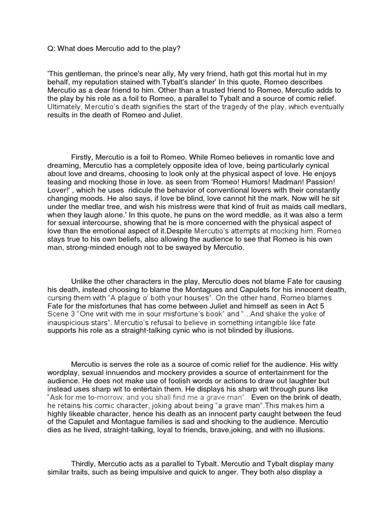 Mercutio's Role in Romeo \u0026 Juliet | PDF | Characters In Romeo And Juliet, image size:768x1024