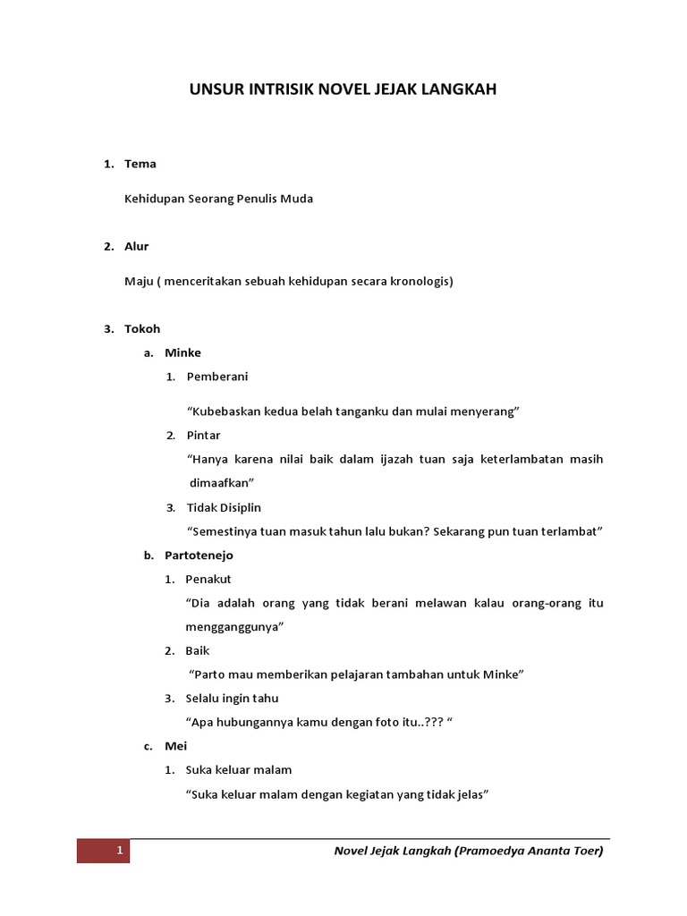 Unsur Intrisik Novel Jejak Langkah