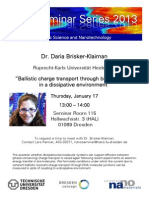 Dr. Daria Brisker-Klaiman: "Ballistic Charge Transport Through Bio-Molecules in A Dissipative Environment"