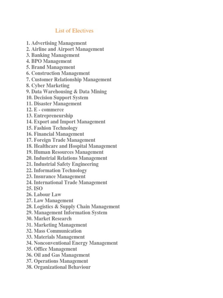 List of Electives | PDF