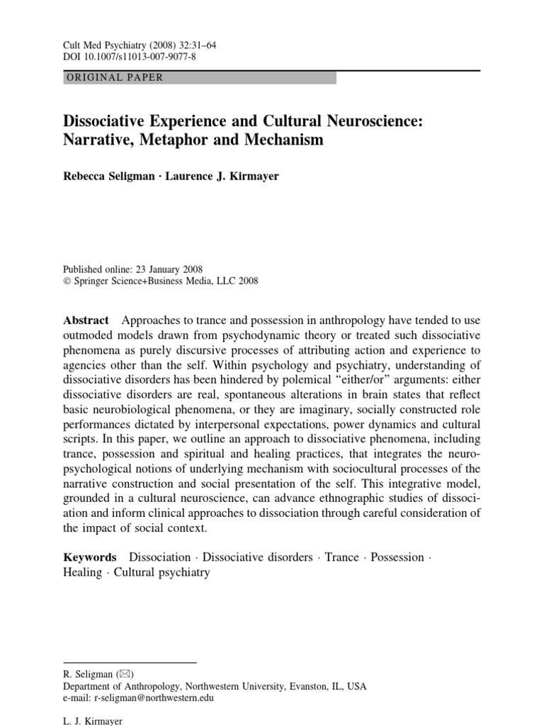 Dissociative Experience in Cultural Context | PDF | Dissociation ...