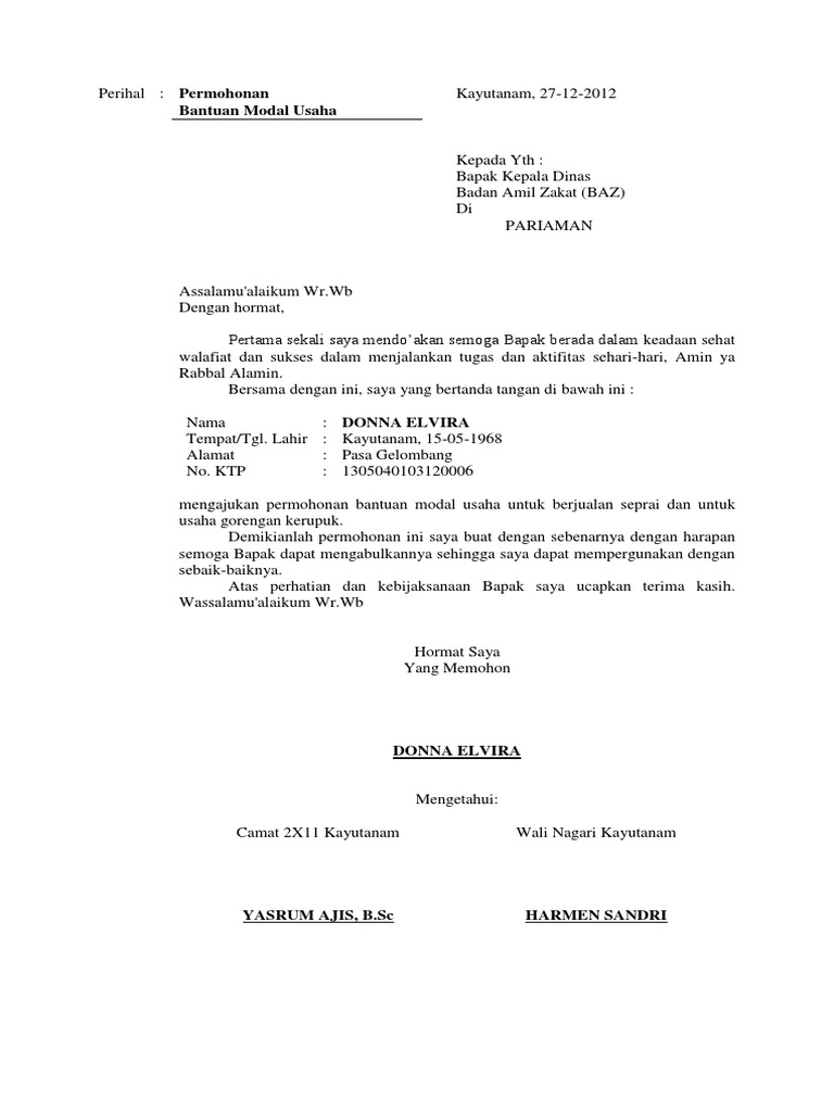 Surat Permohonan Bantuan Modal BAZ  PDF