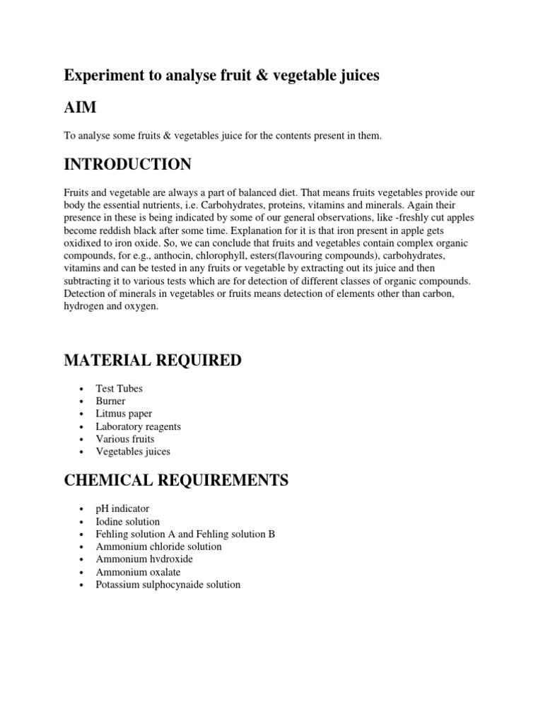 Analysis of Fruit and Vegetable Juices PDF Juice Diet & Nutrition