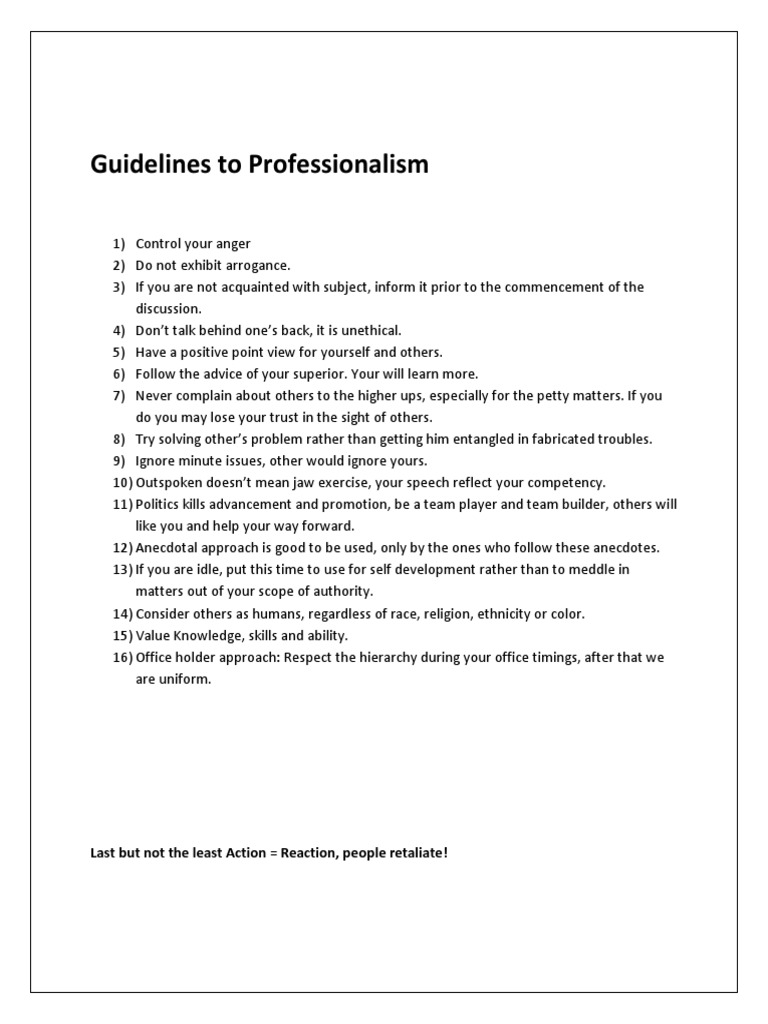 Guidelines To Professionalism | PDF | Career & Growth