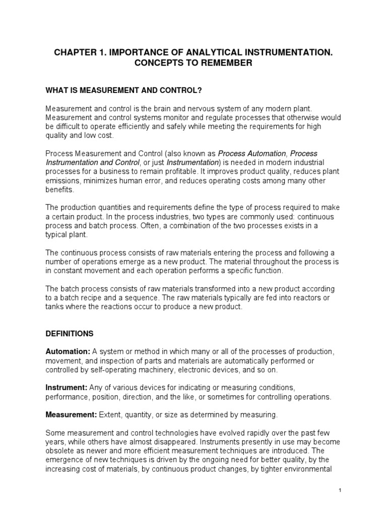 Importance of Analytical Instrumentation. Concepts To Remember PDF