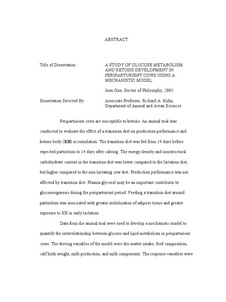 A Study of Glucose Metabolism and Ketosis Development in Periparturient