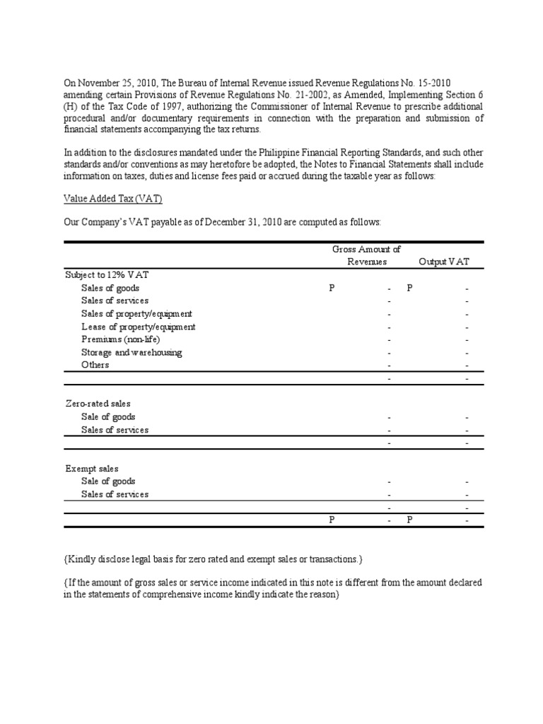 Additonal Disclosure RR 15 2010 | PDF | Value Added Tax | Revenue