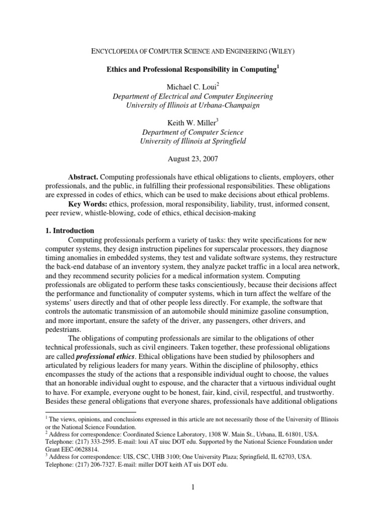 Ethics and Professional Responsibility in Computing | PDF