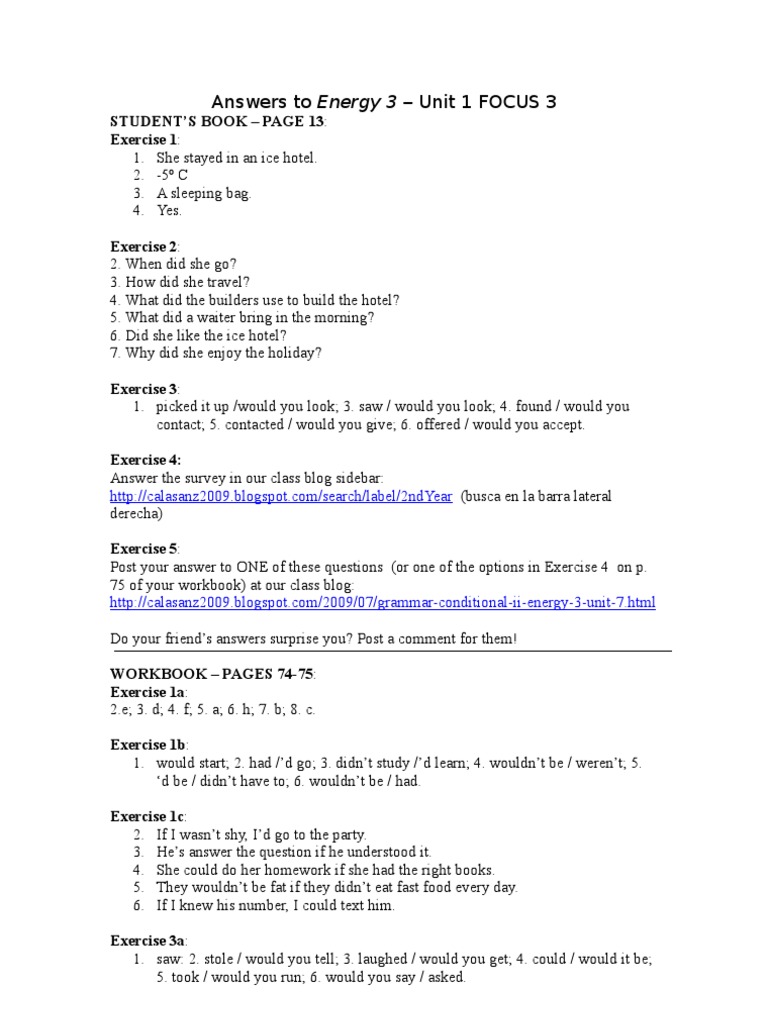Answers To Energy 3 Unit 1 Focus 3 Student S Book Page 13 Exercise 1