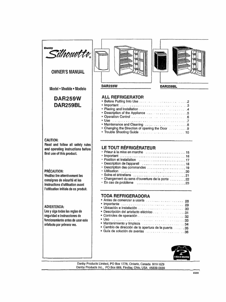 Dar259BL Danby Refrigerator Manual Refrigerator Home Appliance