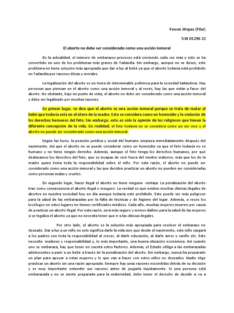 texto argumentativoaborto Aborto Moralidad