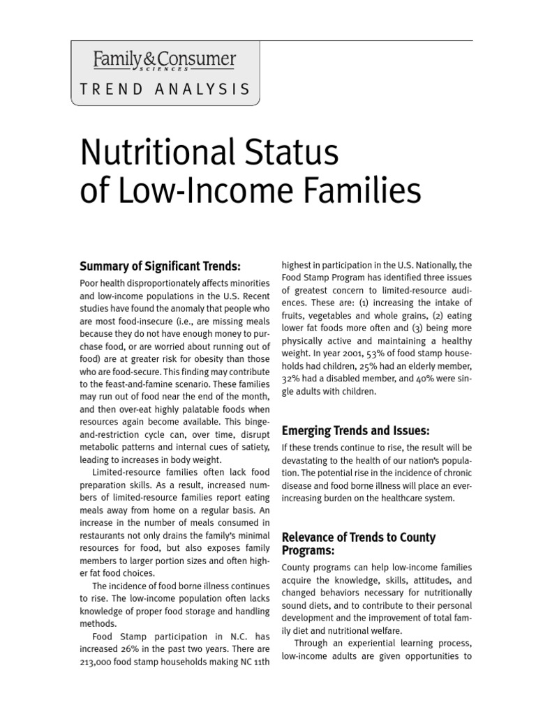 Nutritional Status of Families Trend Analysis PDF Foods