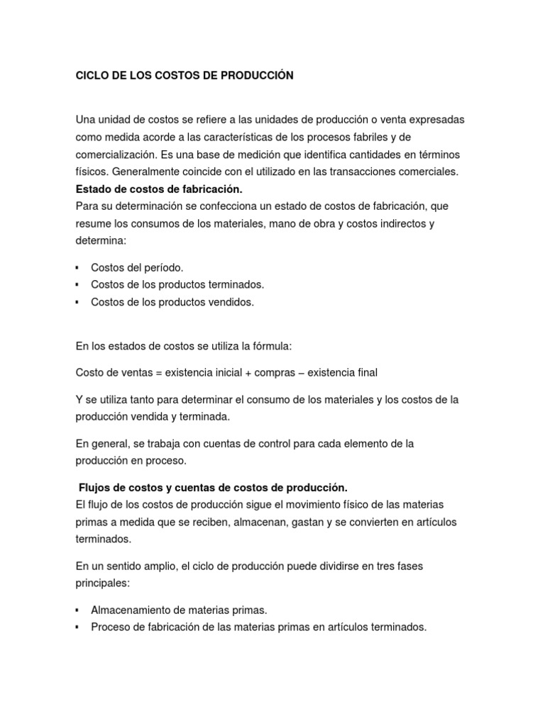 Ciclo de Costos de Producción y Ventas | PDF | Costo | Contabilidad