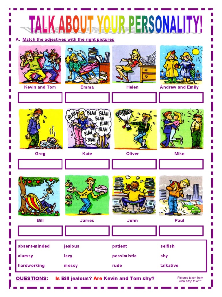 Adjective Matching and Personality Quiz | PDF