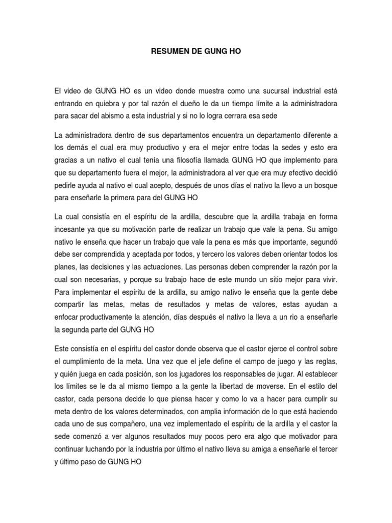 Resumen de Gung Ho PDF Castor Toma de decisiones