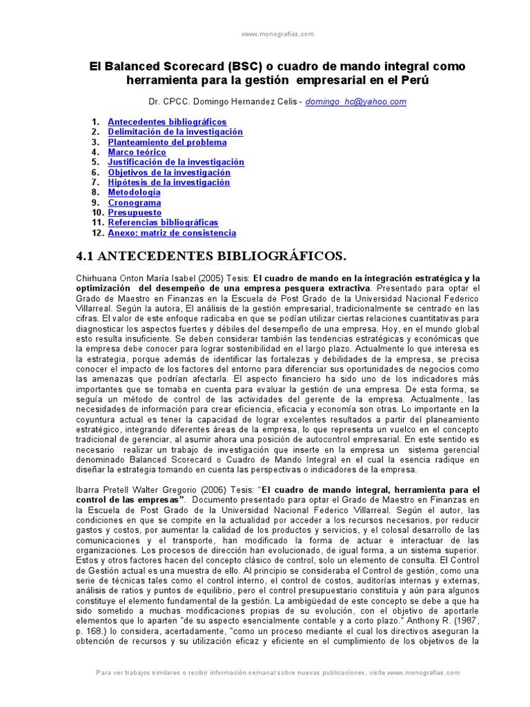 Balanced Scorecard en la gestión empresarial | PDF | Planificación ...