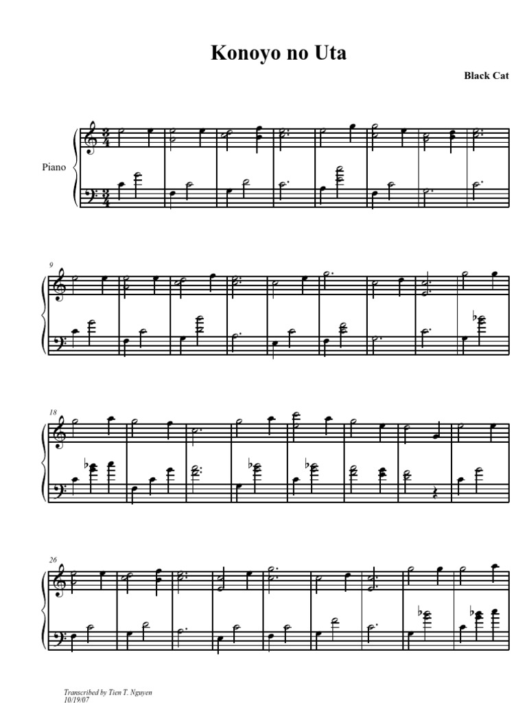 Konoyo No Uta Piano Sheet Music Best Music Sheet