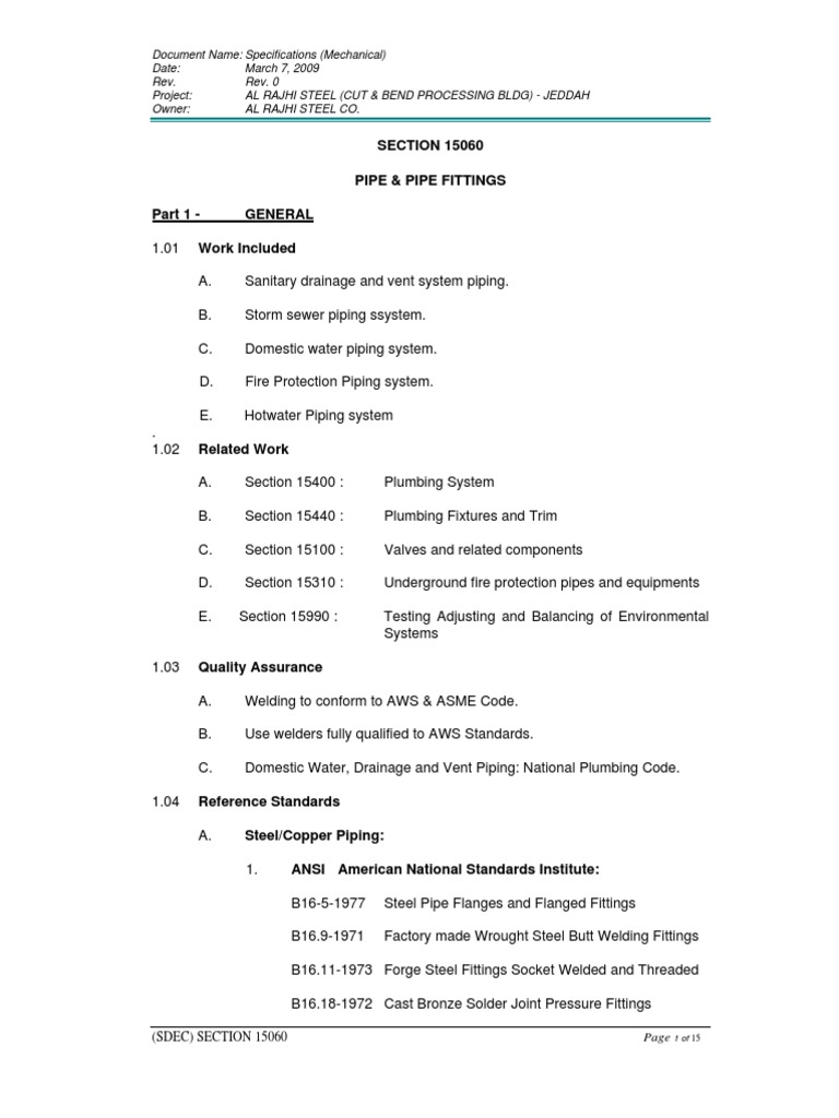 Pipe Specifications for Al Rajhi Project | PDF | Pipe (Fluid Conveyance ...