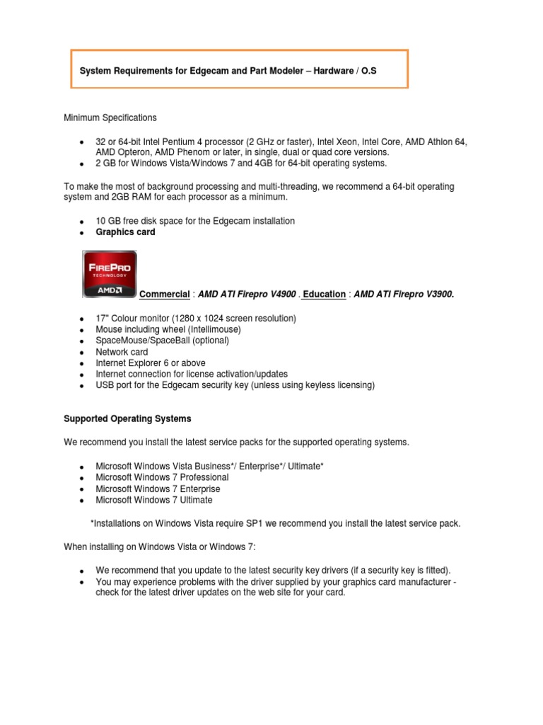 Edgecam System Requirements | PDF