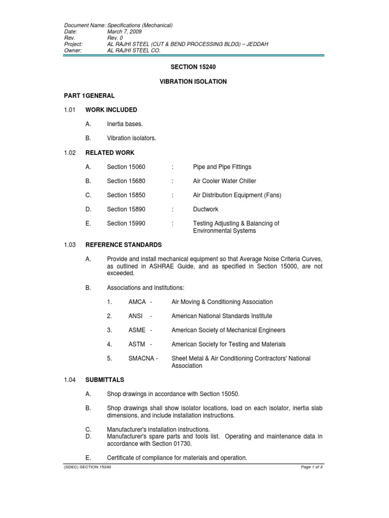 Vibration Isolation Specifications for AL RAJHI | PDF | Specification ...