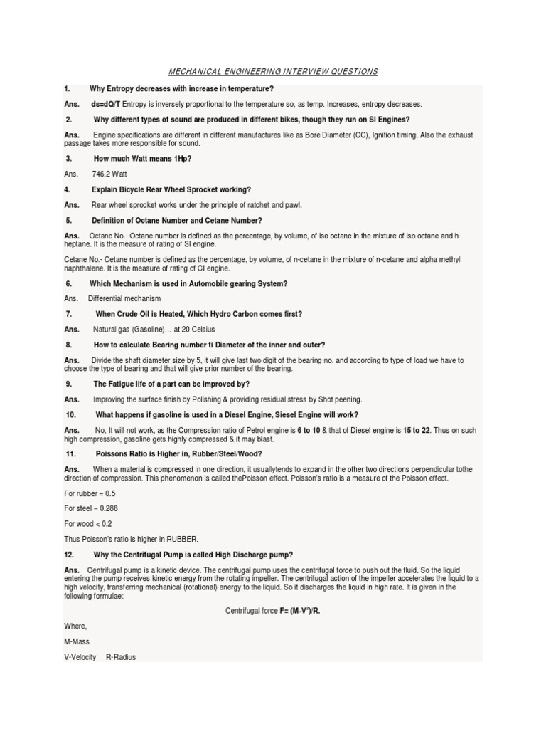 Mechanical Interview Questions Pump Heat Treating