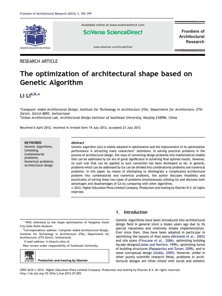 The Optimization of Architectural Shape Based On Genetic Algorithm | PDF