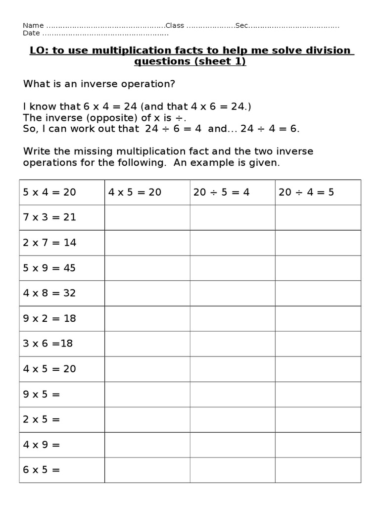 Week !0-Using Multiplication Facts To Solve Division Questions | PDF