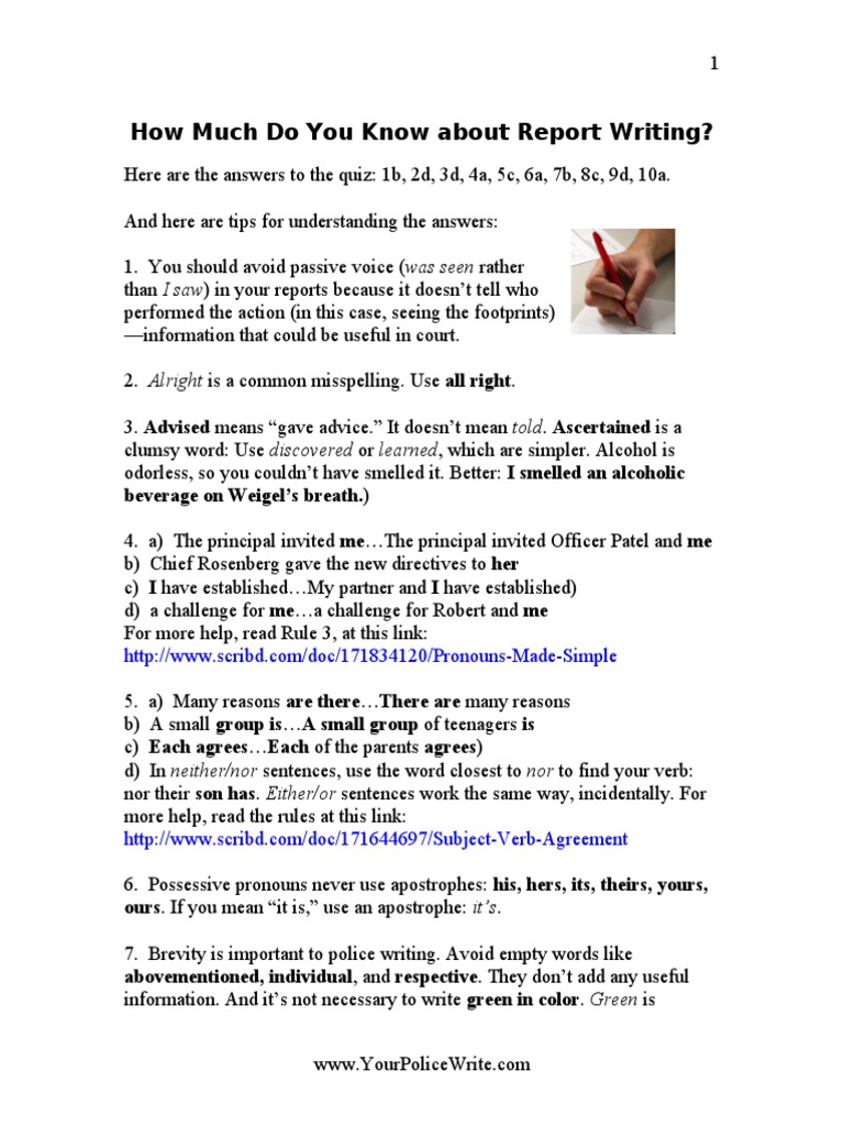 Police Report Writing Answer Key  PDF  Communication