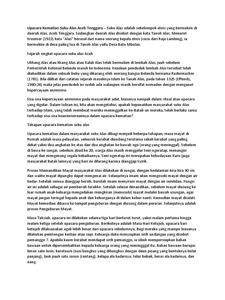Upacara Kematian Suku Alas Aceh Tenggara