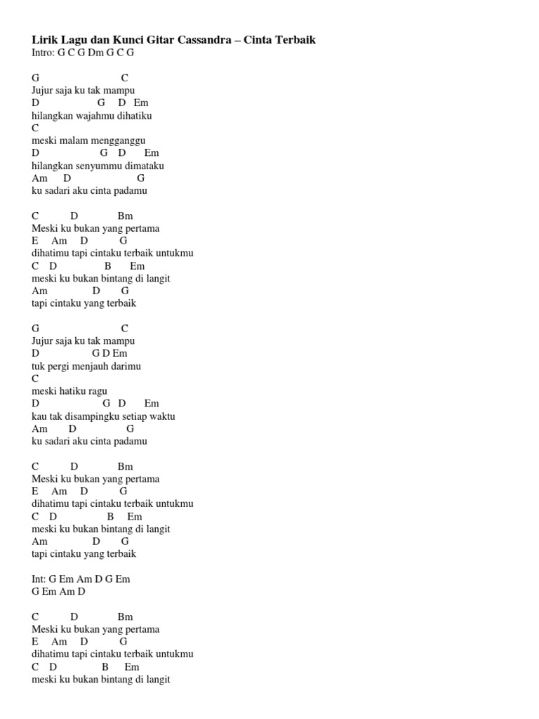 Lirik dan Chord Lagu Cinta Terbaik | PDF