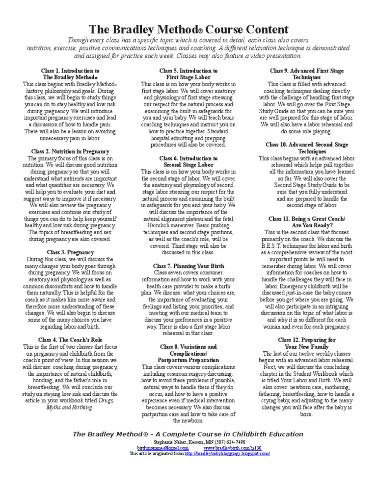 The Bradley Method® Course Content | PDF | Childbirth | Pregnancy