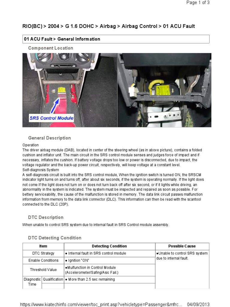 kia 20041 Airbag Airbag Electrical Engineering