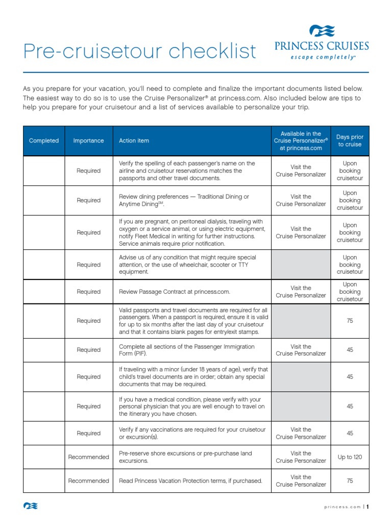 Free Printable Cruise Checklist